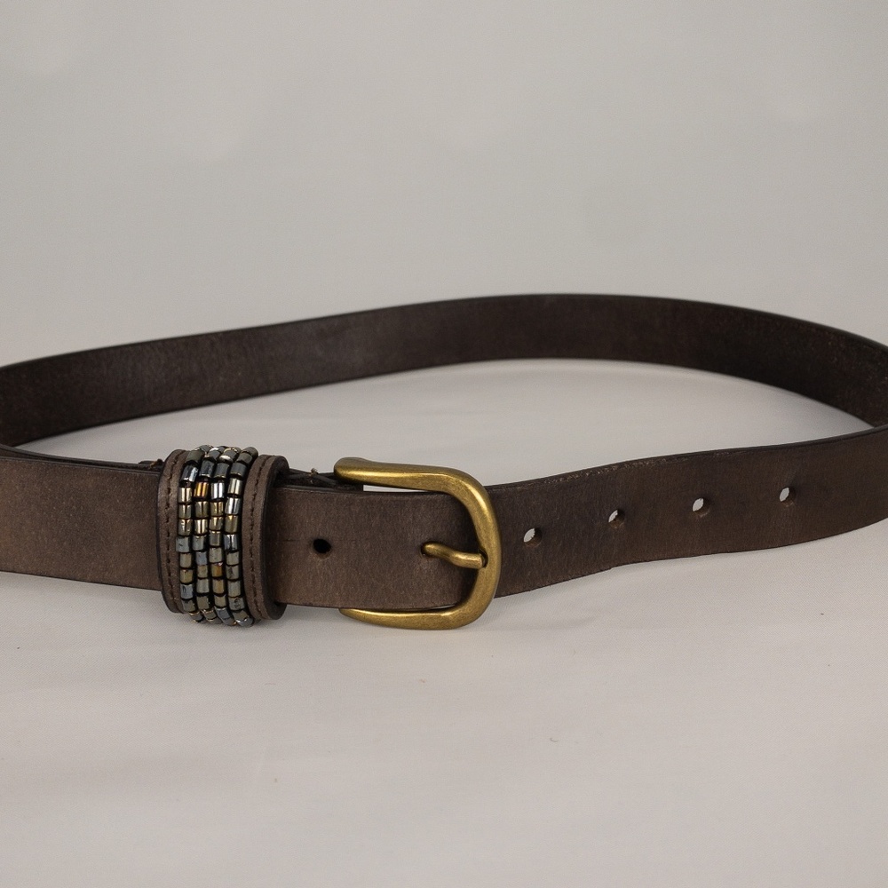 Brown Synthetic Leather Belt Womens (30" to 36") Brass Tone Buckle Vegan Leather